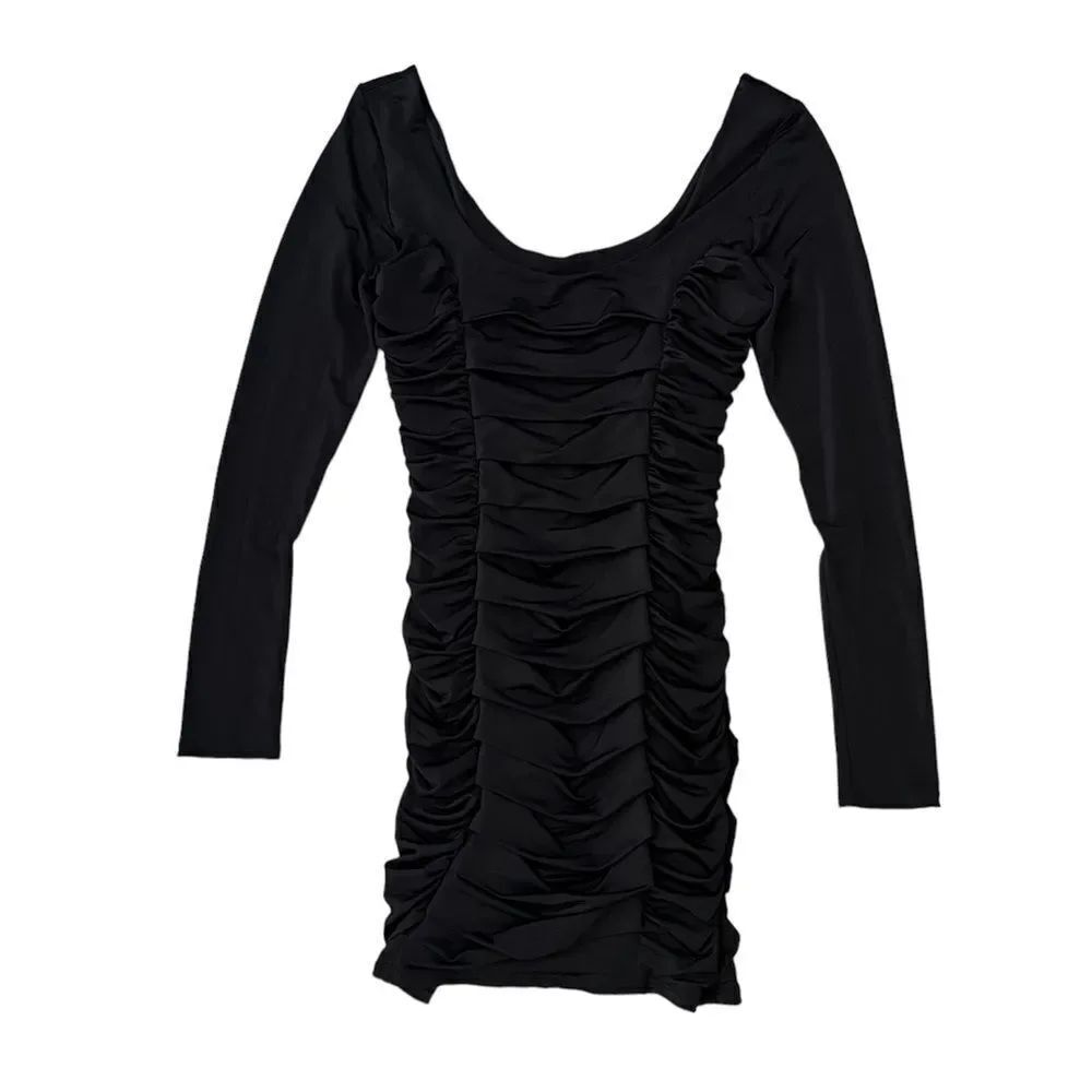 Arden B Long Sleeve Scrunch Bodycon Dress Black size Medium